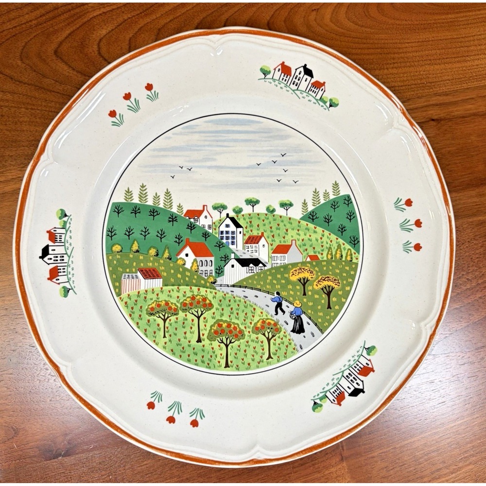 Country Village Set of 4 Newcor Stoneware Japan Dinner Plates 10.5"